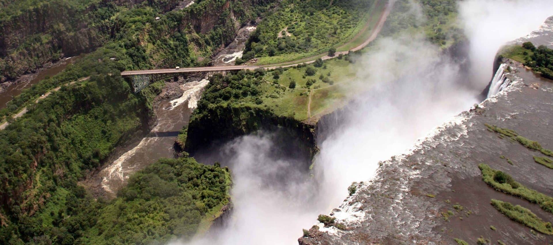 View from a flight above Victoria Falls